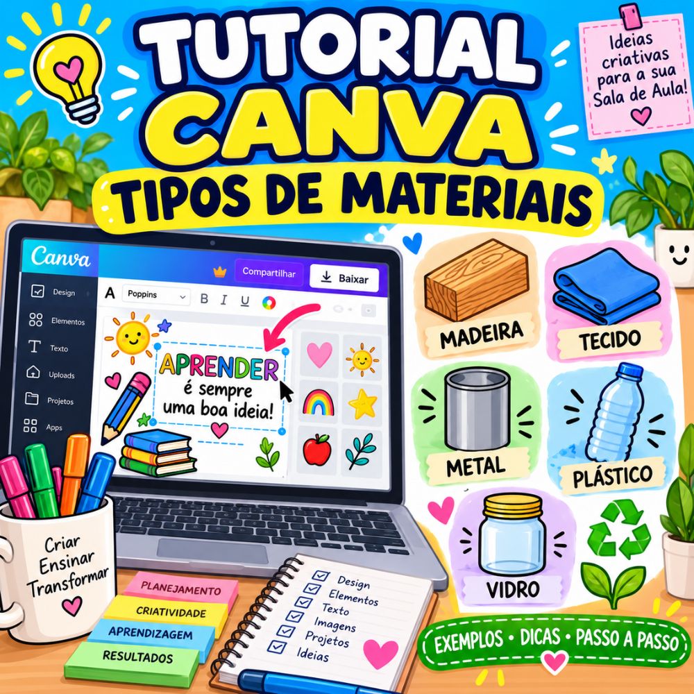 Atividade de Ciências sobre Tipos de Materiais no Canva — Alinhada à BNCC (1º Ano)